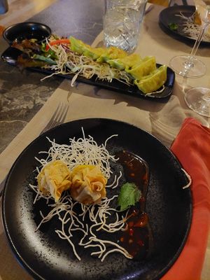 Complimentary starter and gyoza at ARROI Restaurant in Bled