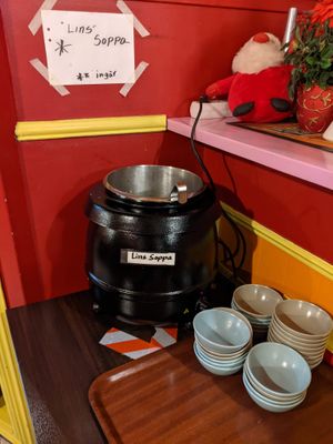 Free vegan lentil soup as a starter. at Indiska Källaren in Stockholm