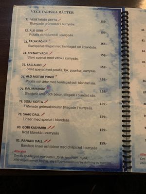 Apart from 73 and 76, all of these can be made vegan  at Indiska Källaren in Stockholm