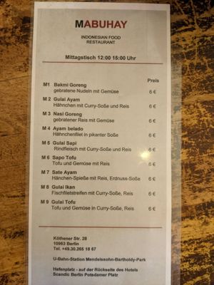 Menu at Mabuhay. at Mabuhay  in Berlin