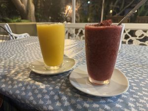 Mango and Mixed berry smoothie   at Veggie Tales x Wagging Tales Cafe in Hua Hin