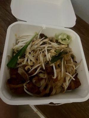 Pad Thai with vegan “pork"  at Veggie Tales x Wagging Tales Cafe in Hua Hin
