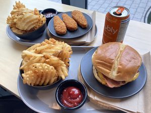 BaconCheese Burger meal and Chicken Tenders with Waffle Fries  at Mavericks Burger Co in Toronto