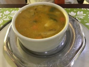Soup with meal of day at El Huerto in Barranquilla