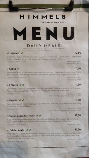 Menu -- Daily Meals at HIMMEL 8 in Berlin