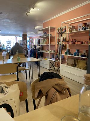 Cafe decor: lots of local artist pieces   at Laughing Dog in Worthing