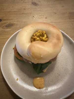The Vegan Classic Breakfast Bagel   at Laughing Dog in Worthing