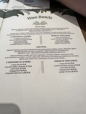 Menu  at Woosabi in Wroclaw