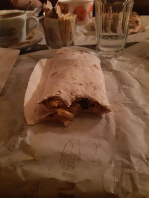 (Poor quality picture sorry) the tofu "scrambled eggs" burrito #Veganuary at AhimSa Vega-Yoga in Belgrade