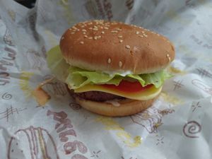 Burger with cheese (I think it's Planet of Plants burger, they don't make it) at AhimSa Vega-Yoga in Belgrade