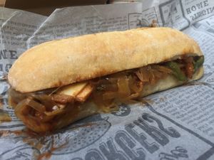 The succulent tasty philly sandwich at AhimSa Vega-Yoga in Belgrade