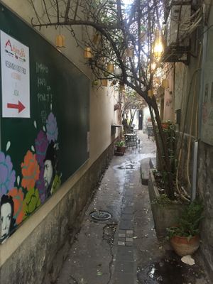 Follow the alley way to the end and there is the Ahimsa courtyard. at AhimSa Vega-Yoga in Belgrade