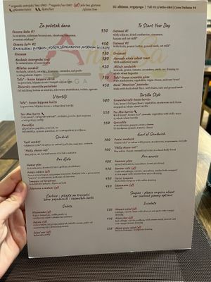 Menu at AhimSa Vega-Yoga in Belgrade