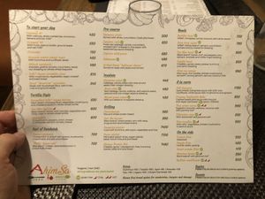 The English menu   at AhimSa Vega-Yoga in Belgrade
