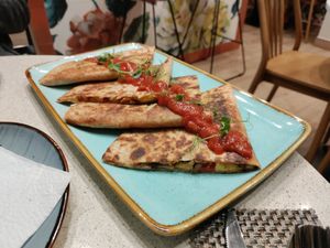 Yummy quesadilla at AhimSa Vega-Yoga in Belgrade