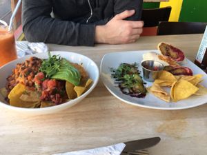 vegan nachos and foxy roxy wrap at The Beached Lamb Cafe in Newquay