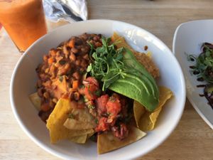 vegan nachos with homemade chilli! was banging! at The Beached Lamb Cafe in Newquay