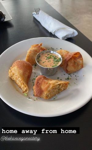 Our Boudin Egg Roll appetizer is a local favorite 💛🐝 at the hive vegan eatery in Houston