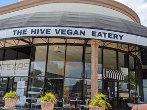 Street view front at the hive vegan eatery in Houston