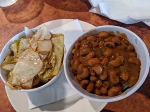 Well seasoned sides, cabbage, black eyed peas and rice at the hive vegan eatery in Houston