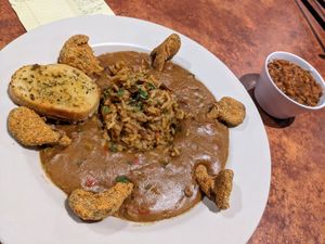 Etoufee with a side of red beans & rice at the hive vegan eatery in Houston