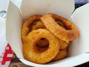 Vegan onion rings at Anika's Pizza in Moultonborough