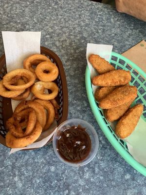Vegan nuggets and onion ringss  at Anika's Pizza in Moultonborough