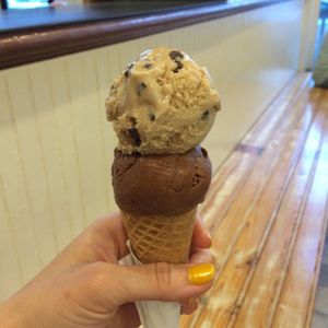 Mocha Chip + Chocolate in a sugar cone. at The Parlour in Durham