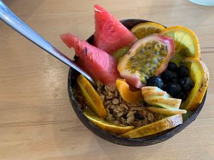 Green smoothie bowl at Piece Of Mind Wholefoods in North Haven
