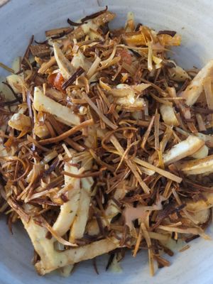 vegan salchipapas at Gigi's Plant Based in Pereira