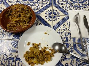  main dish of the day (black eyed beans with tofu, cabbage and potatoes)   at Lupin Snack Bar in Porto
