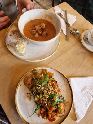 Spicy lentil soup and smoky beans on toast at Fika+ in Chester