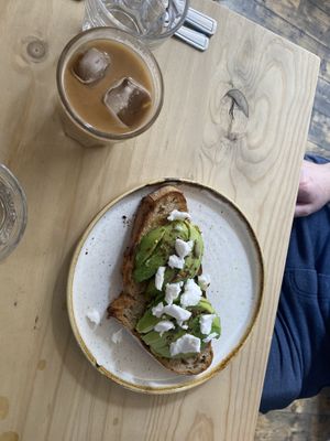 Avocado on toast with vegan feta  at Fika+ in Chester