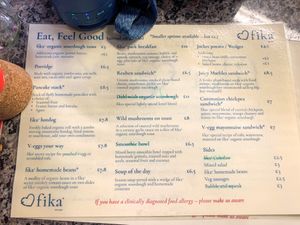 Menu  at Fika+ in Chester