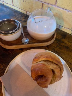 Chai latte and cruffin at Fika+ in Chester