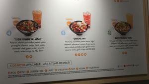 Wall menu--last item (#6) is the vegan poke at Pokeworks in New York City