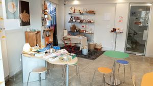 interior of location - store section and seating at Wholesome 홀썸 in Seoul