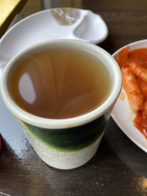Complimentary barley tea. Love the earthy flavor!  at Gangnam Style Korean Kitchen in Syracuse