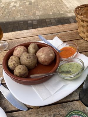 Papas arrugadas with mojos   at Brasilia in Tenerife