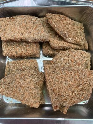 Tray of No Chicken Cutlets. house made cutlets and breadcrumbs at Grandinetti's Powered By Earth Italian Spot in Hollywood