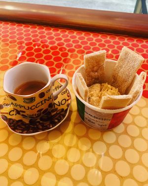 Delicious Espresso perfectly matched with our homemade Cannoli Dip and Chips at Grandinetti's Powered By Earth Italian Spot in Hollywood