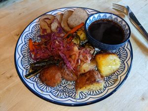 Sunday lunch with seitan 'turkey' at The Magic Sunflower in Dronfield