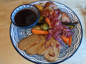 Sunday lunch with seitan 'turkey' at The Magic Sunflower in Dronfield