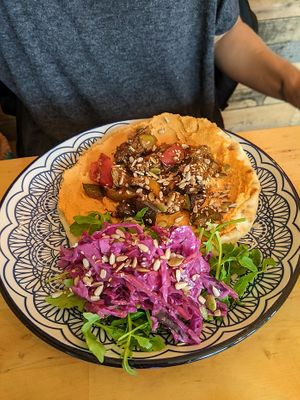 Roast vegetable flatbread at The Magic Sunflower in Dronfield