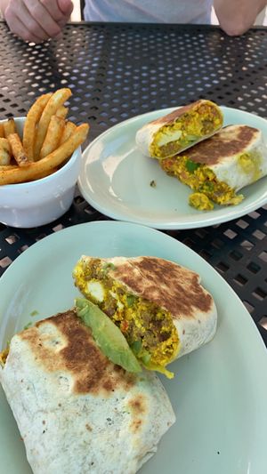 Rachel wrap veganised to scrambled tofu instead of eggs. Yum   at Cafe Eclectic in Memphis