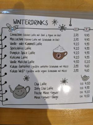 Menu - winter drinks. at Café Rotkehlchen - Merowingerstraße in Cologne