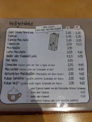 Menu -warm drinks. at Café Rotkehlchen - Merowingerstraße in Cologne
