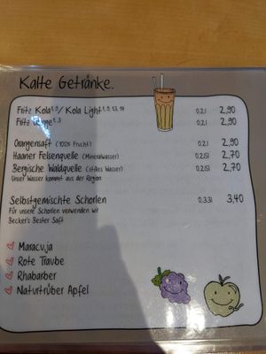 Menu - cold drinks. at Café Rotkehlchen - Merowingerstraße in Cologne