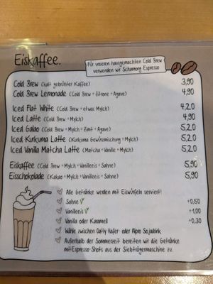 Menu - ice coffee. at Café Rotkehlchen - Merowingerstraße in Cologne