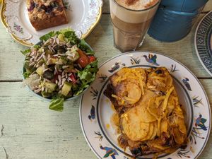 Moushuka and side salad at Café Rotkehlchen - Merowingerstraße in Cologne